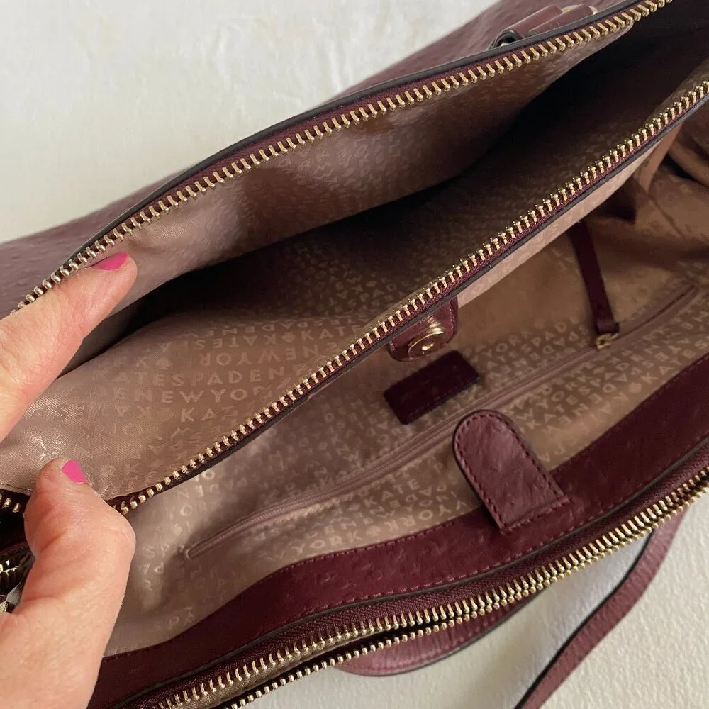 kate spade New York Bristol Drive 100% leather handbag cherrywood luxury classic
